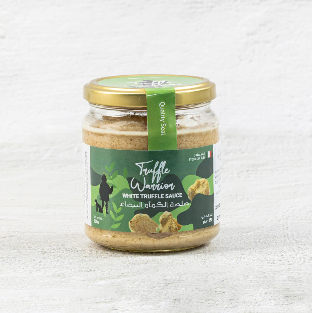 White Truffle Sauce – Truffle Warrior: Creamy White Truffle Sauce with mushrooms, ready to elevate pasta, meats, and quick gourmet meals.